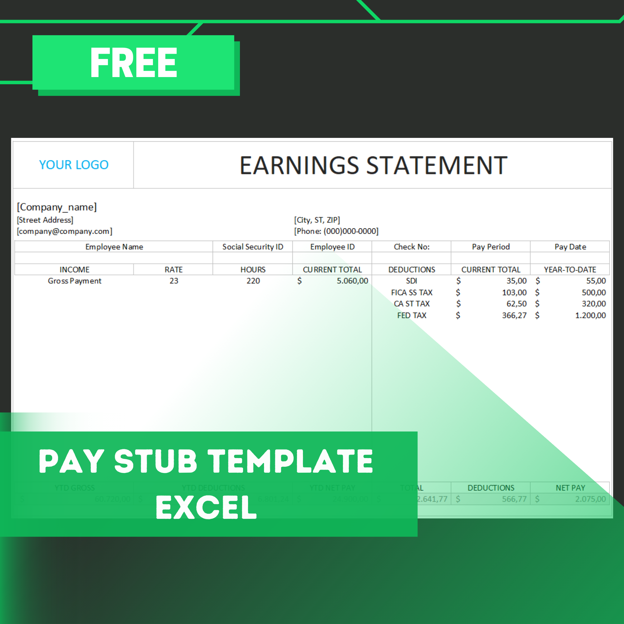Pay Stub Template Excel Exsheets