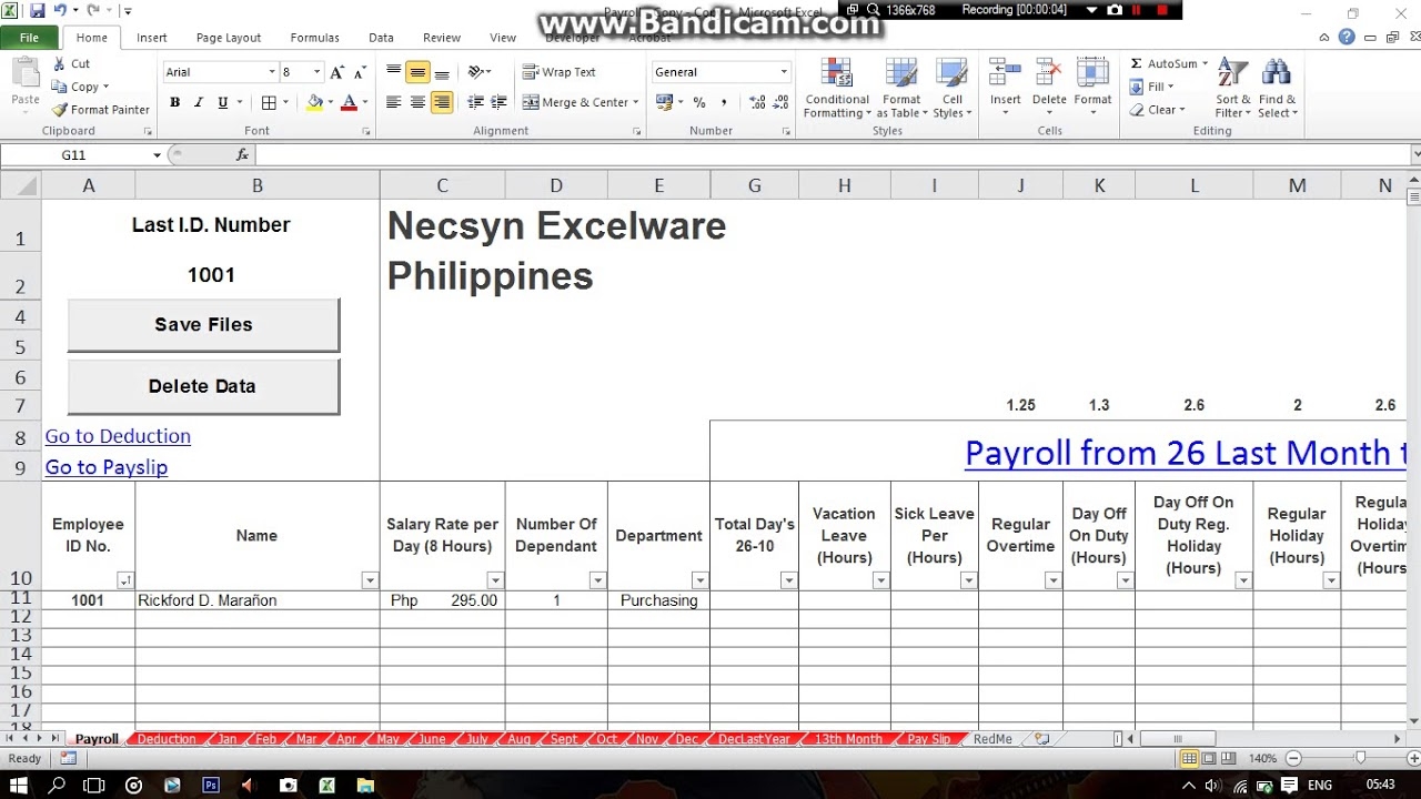 Payroll Template Excel Free Download Philippines Free Templates Printable