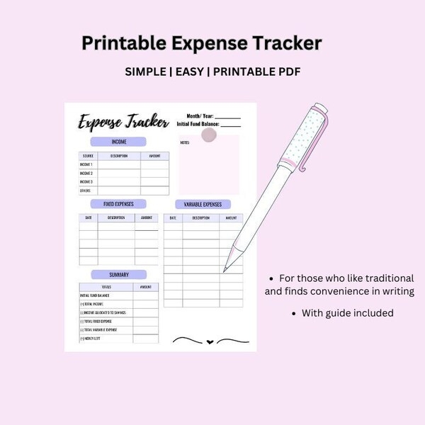 Pdf Expense Tracker Printable Etsy