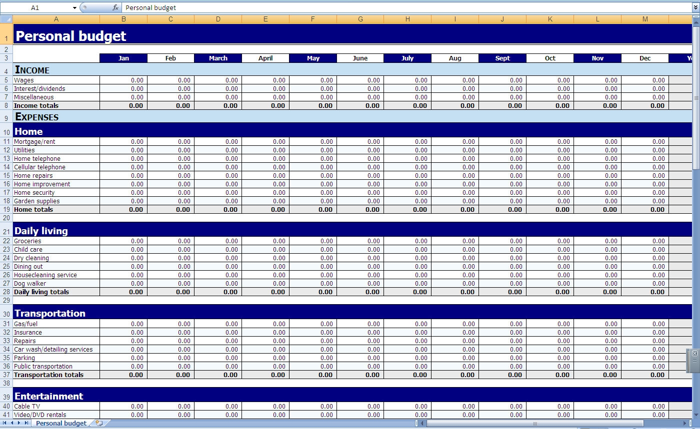 Personal Budget Excel Spreadsheet Inside Monthly And Yearly Budget 