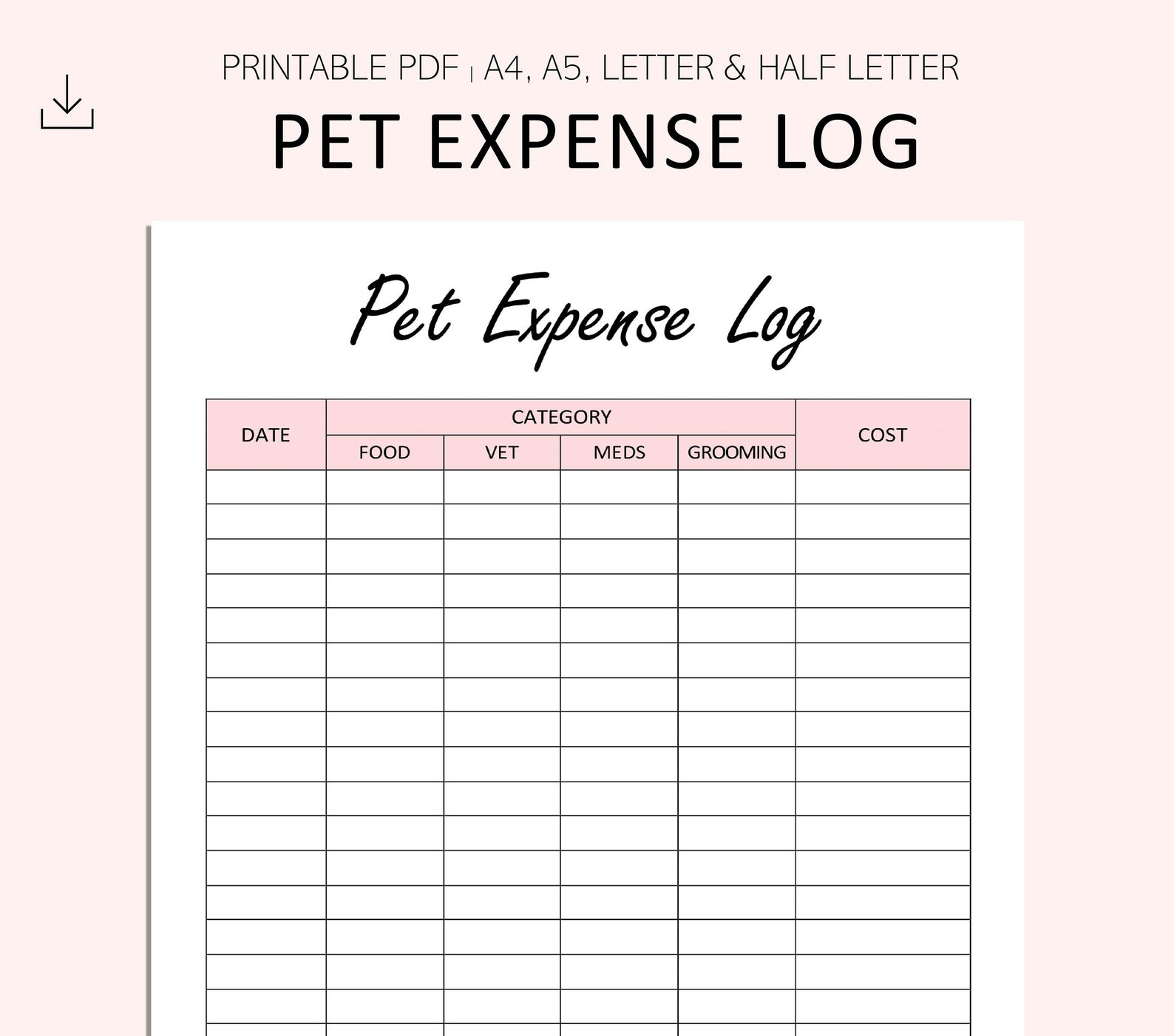 Pet Expense Tracker Printable Boollite