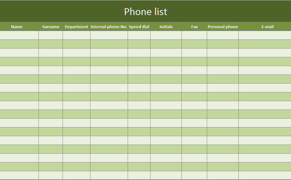 Phone List As Excel Template Free Of Charge