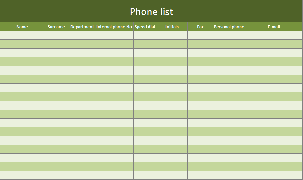 Phone List As Excel Template Free Of Charge