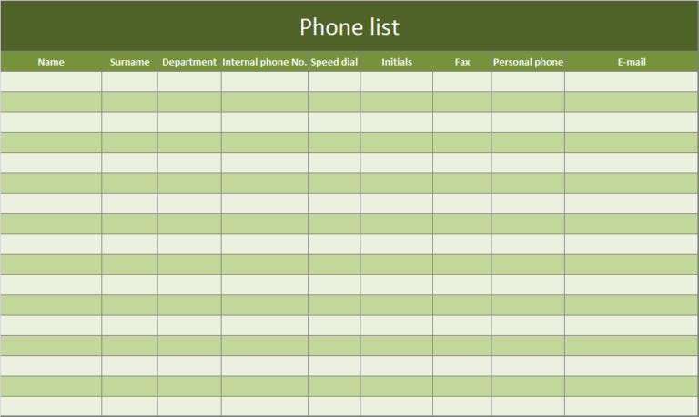 Phone List Template Excel Word Template
