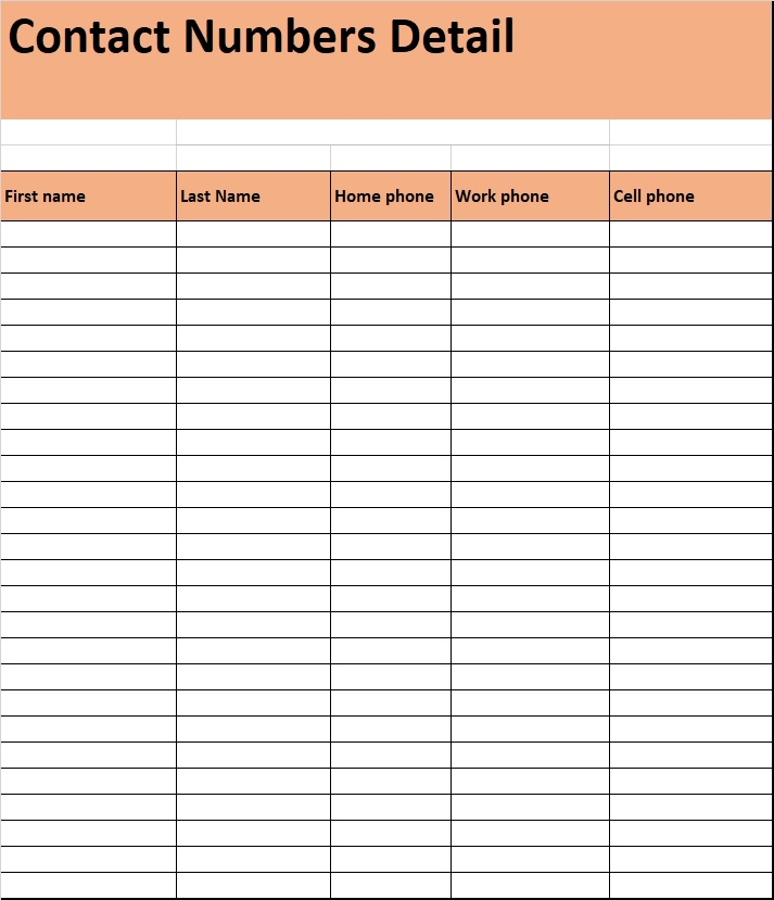 Phone List Template Excel Word Template