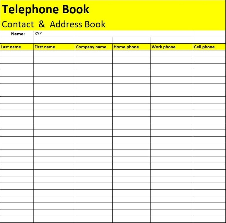 Phone List Template Excel Word Template