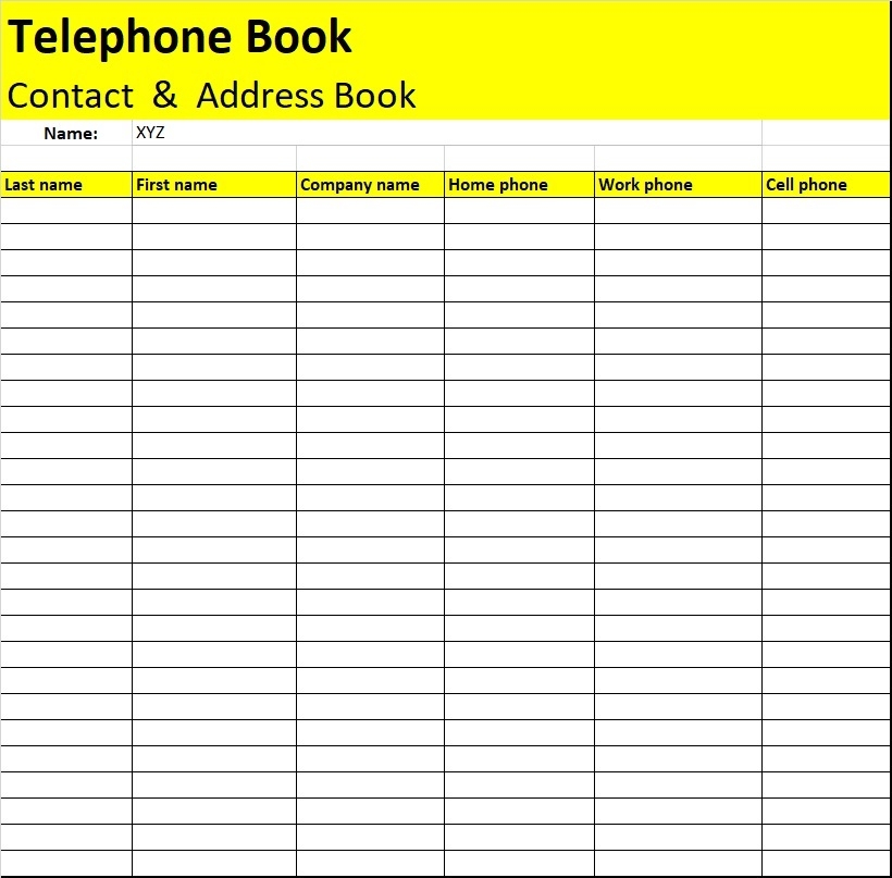 Phone List Template Excel Word Template