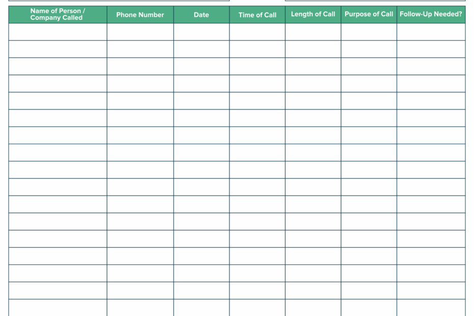 Phone Log Template Excel