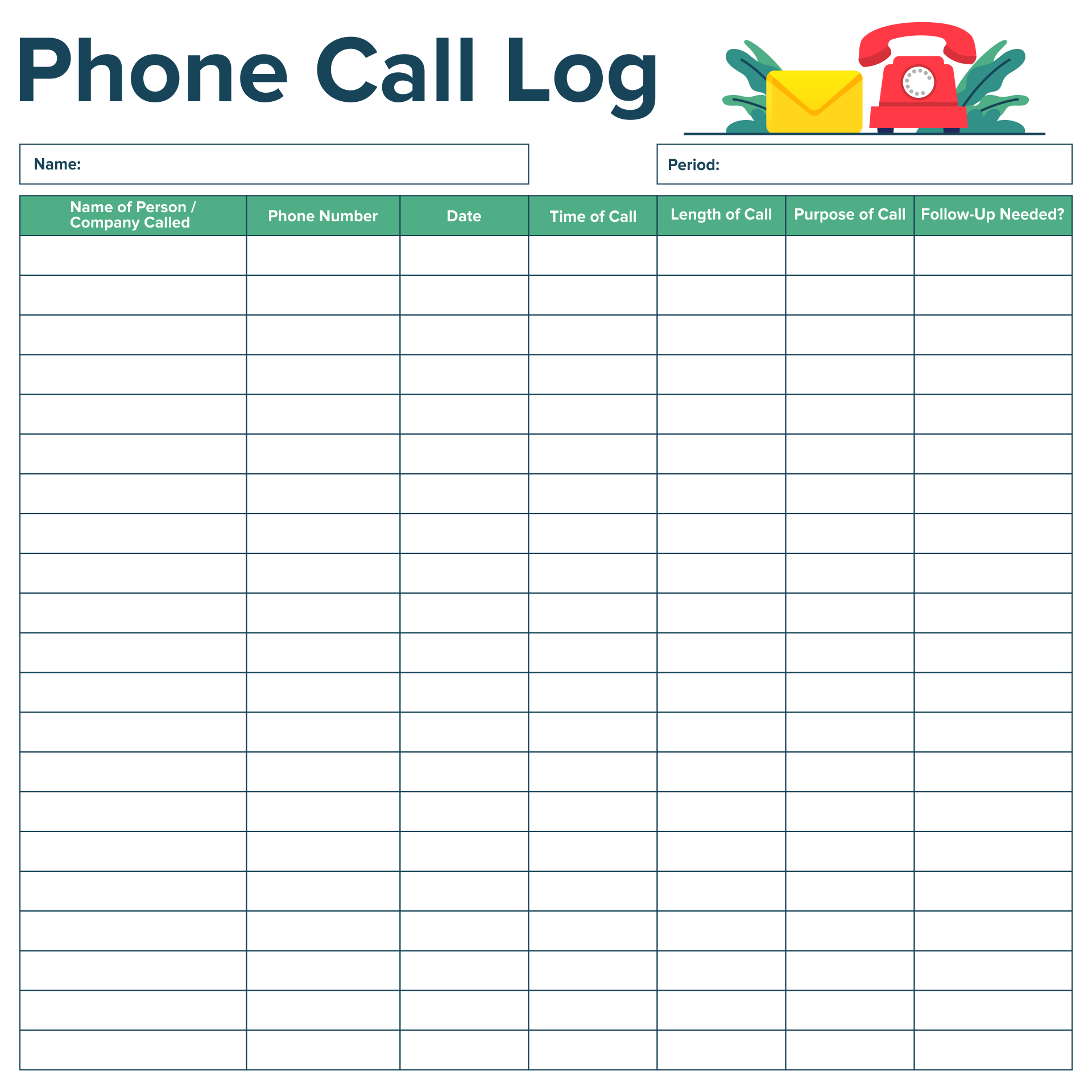 Phone Log Template Excel
