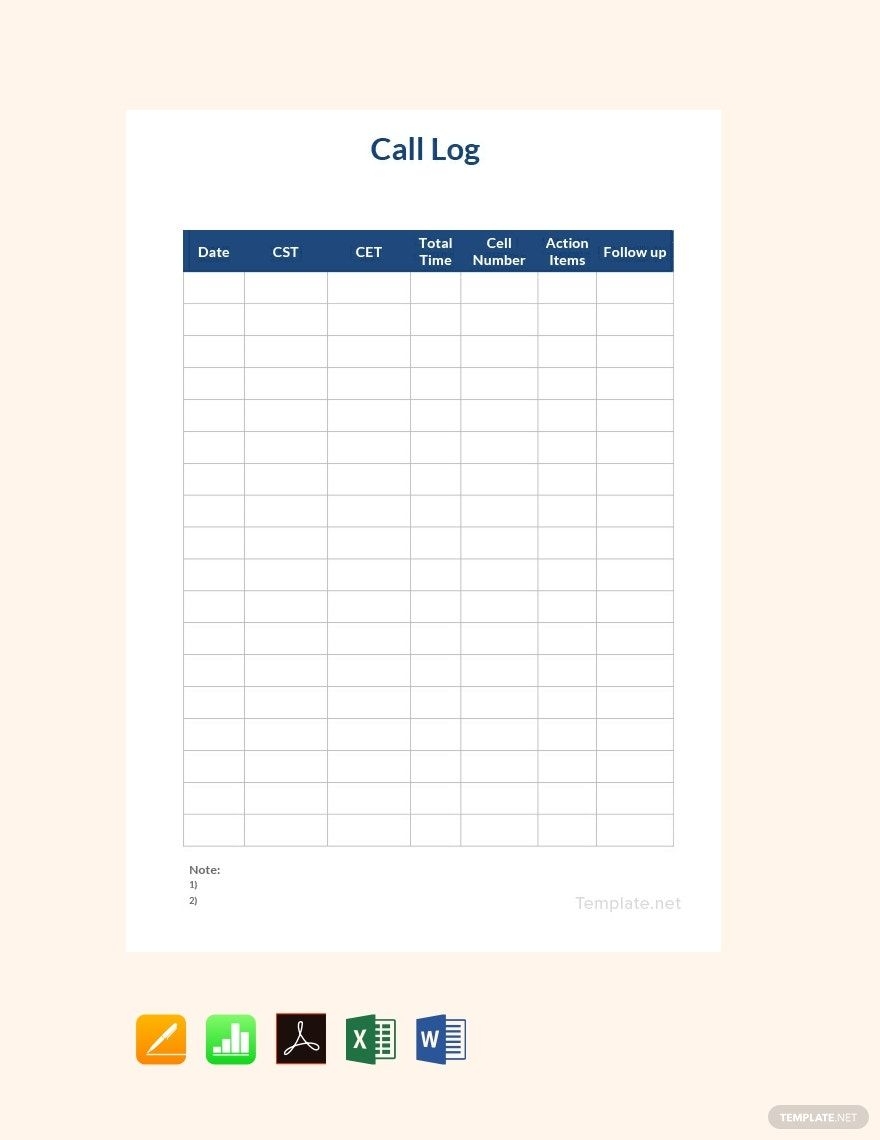 Phone Log Template Excel