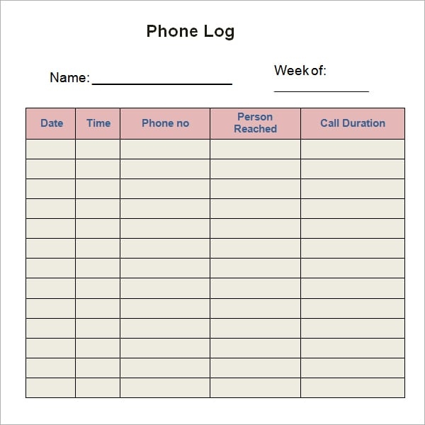 Phone Log Template Excel Phone Log Template Excel