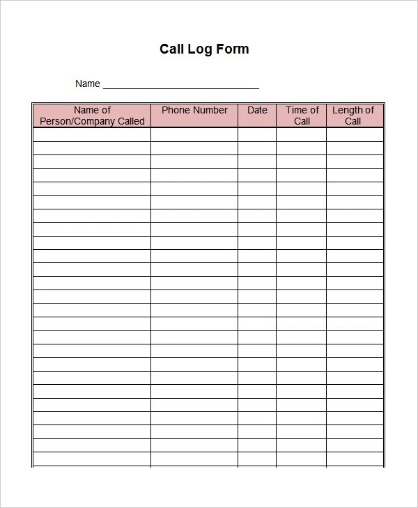 Phone Log Templates 9 Free Printable Word Excel PDF Formats 