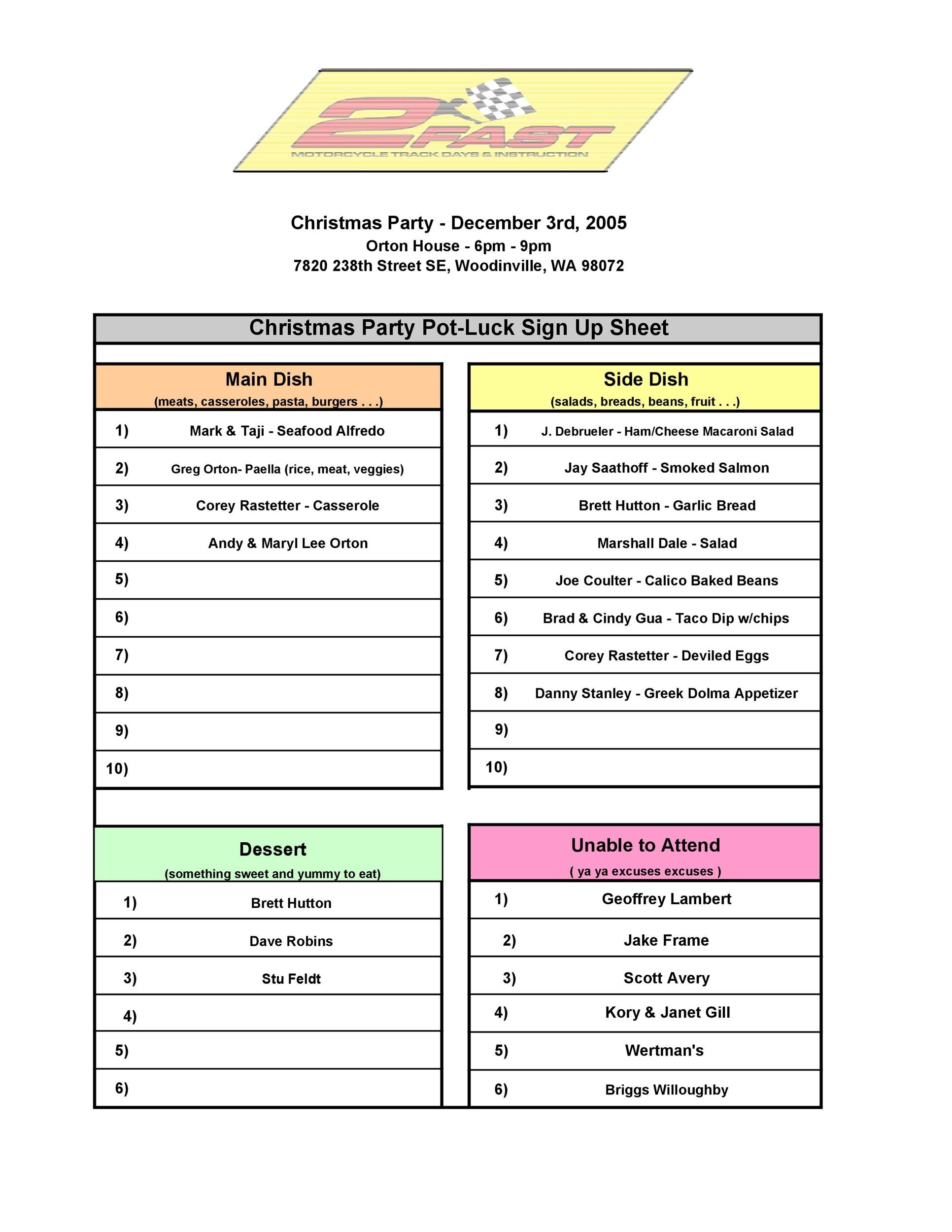 Potluck Sign Up Sheet Template Excel Easy To View And Customize 