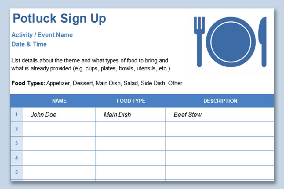 Potluck Sign Up Sheet Template Excel Printable Form Templates And Letter