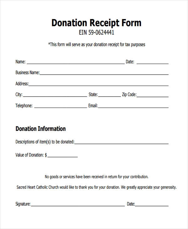 Printable Donation Receipt Form Printable Forms Free Online