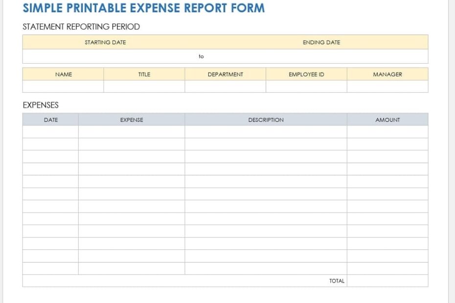 Printable Expense Report Template PrintableLib