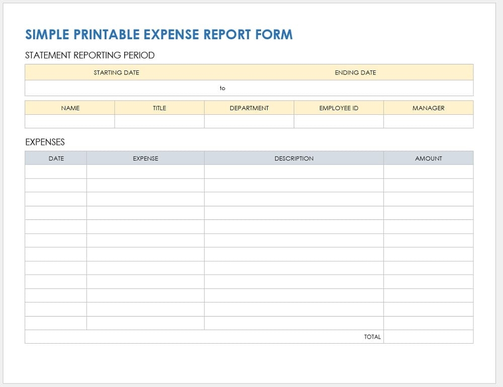 Printable Expense Report Template PrintableLib
