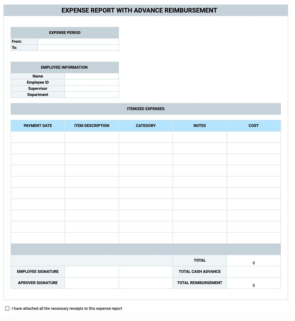 Printable Expense Report Template PrintableLib