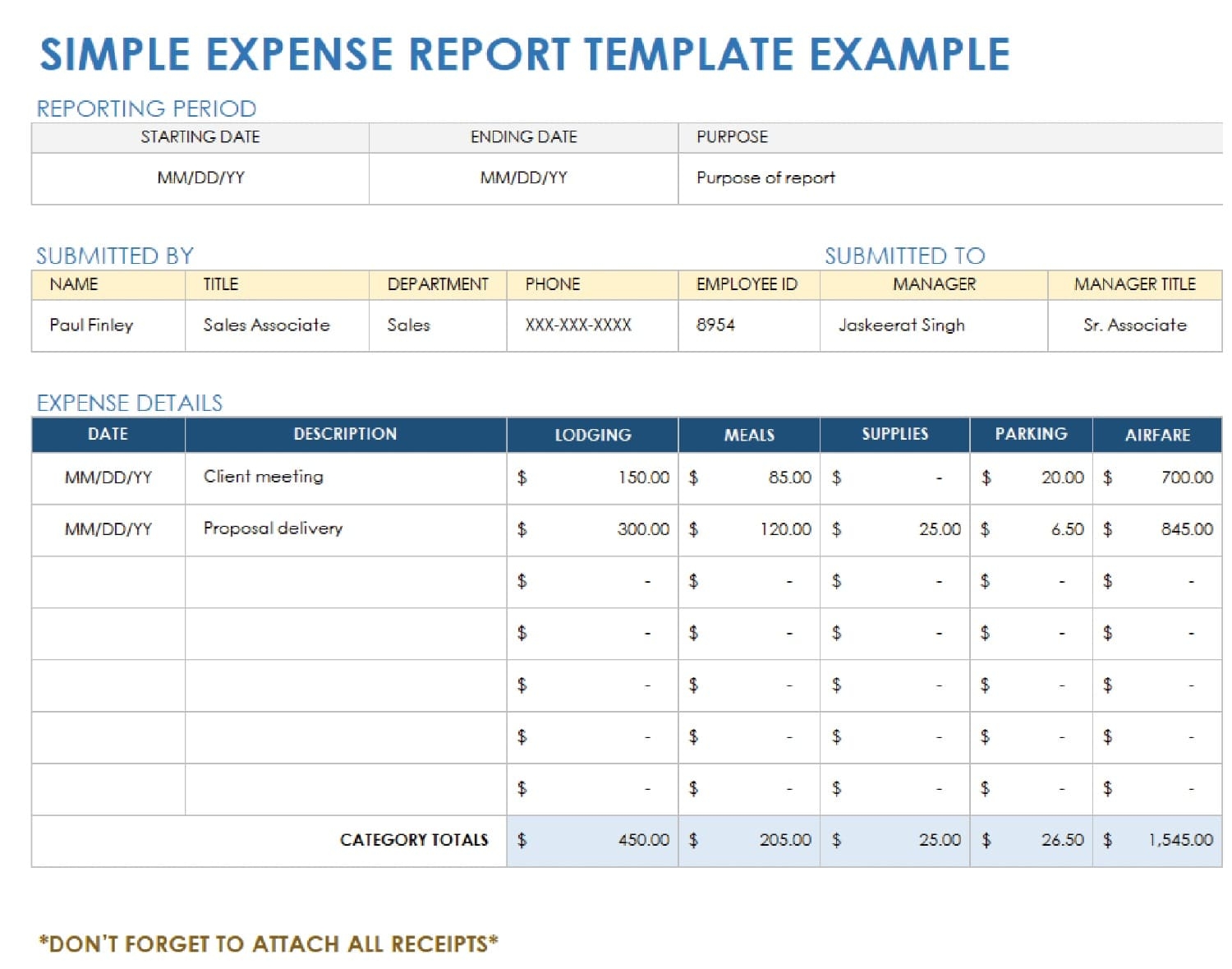 Printable Expense Report Template PrintableLib