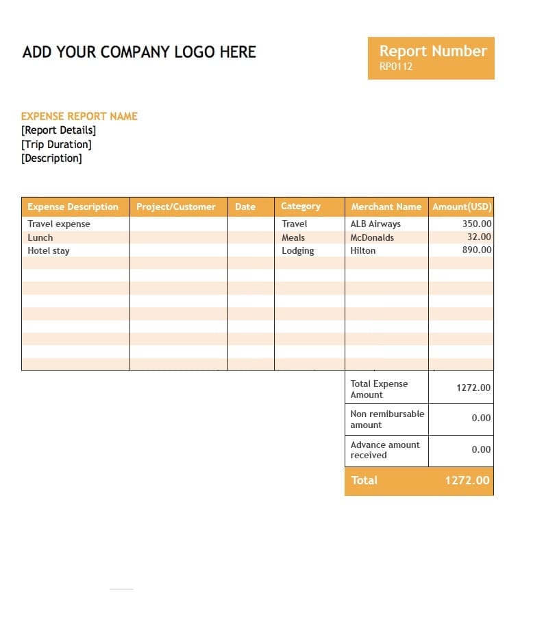 Printable Expense Report Template PrintableLib