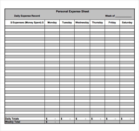 Printable Expense Sheet Printable Expense Sheet