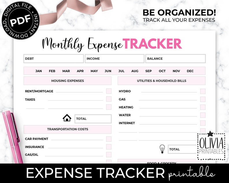 Printable Expense Tracker Monthly Expenses Log HP Insert Etsy