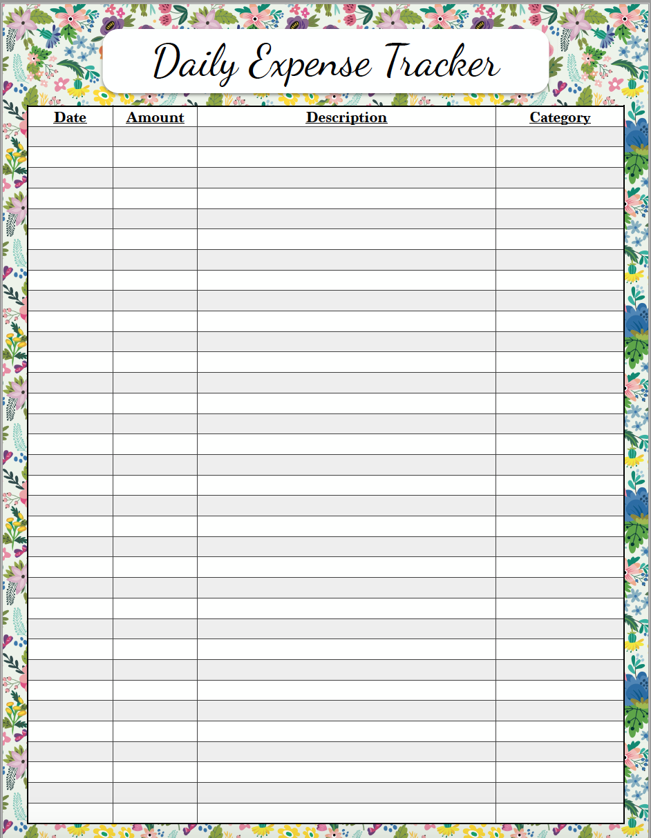 Printable Expense Tracker Template