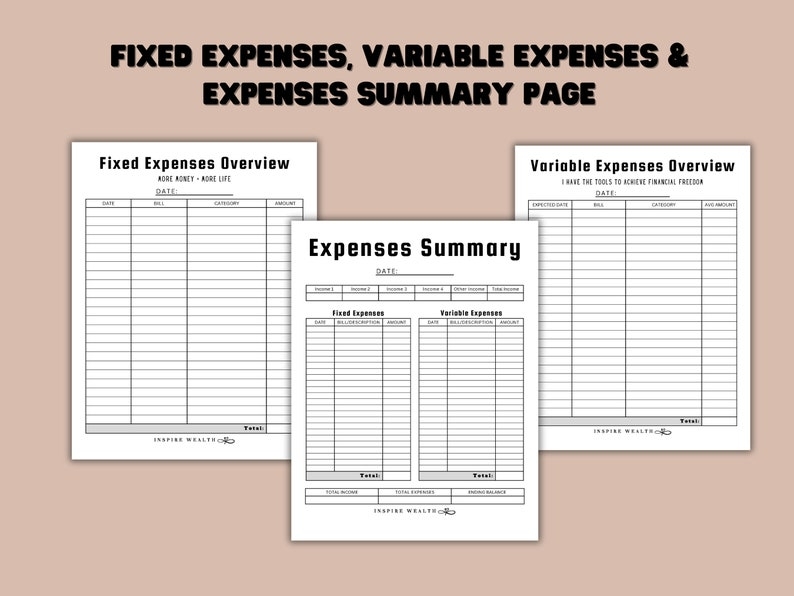 Printable Fixed Expenses PDF Printable Variable Expenses PDF Etsy