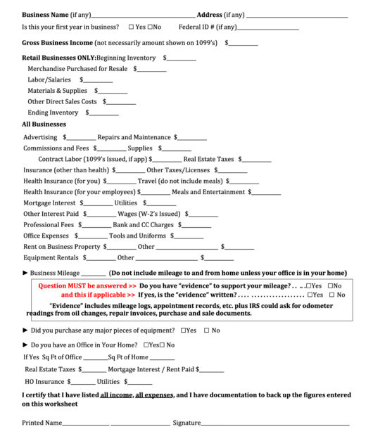 Printable Form For Expenses Self Employed Taxpayers Printable Forms