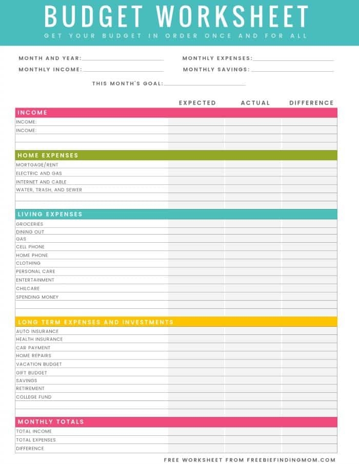 Printable Household Budget Worksheet Pdf Statparis