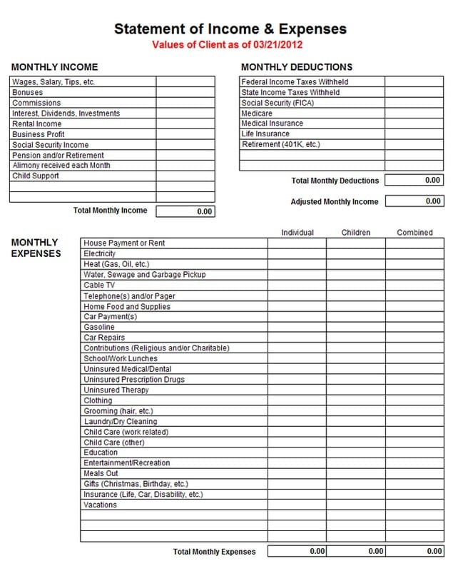 Printable Income And Expense Form Income And Expense Statement Template 