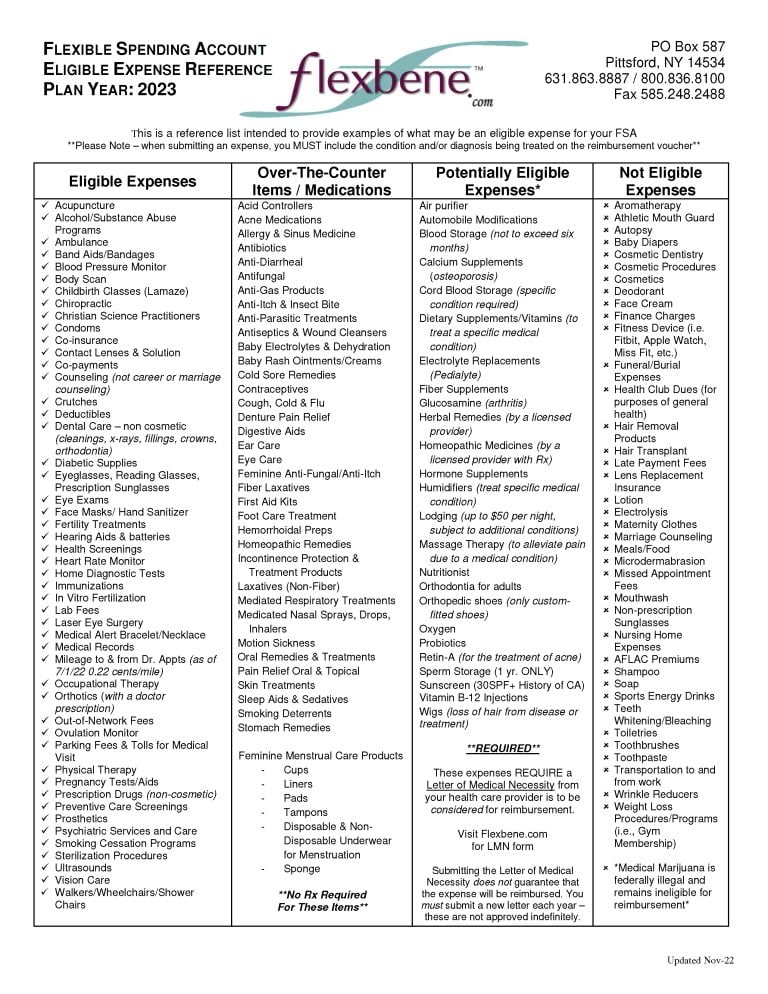 Printable List Of Fsa Eligible Items 2024 Kip Shoshanna