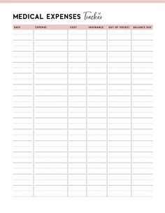 Printable Medical Expenses Tracker Medical Expense Tracker Medical 