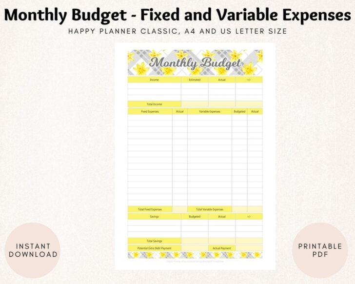 Printable Monthly Budget Fixed And Variable Expenses Etsy Budgeting