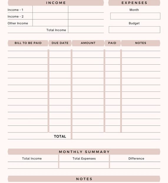 Printable Monthly Budget Planner Sheet Monthly Income Expense