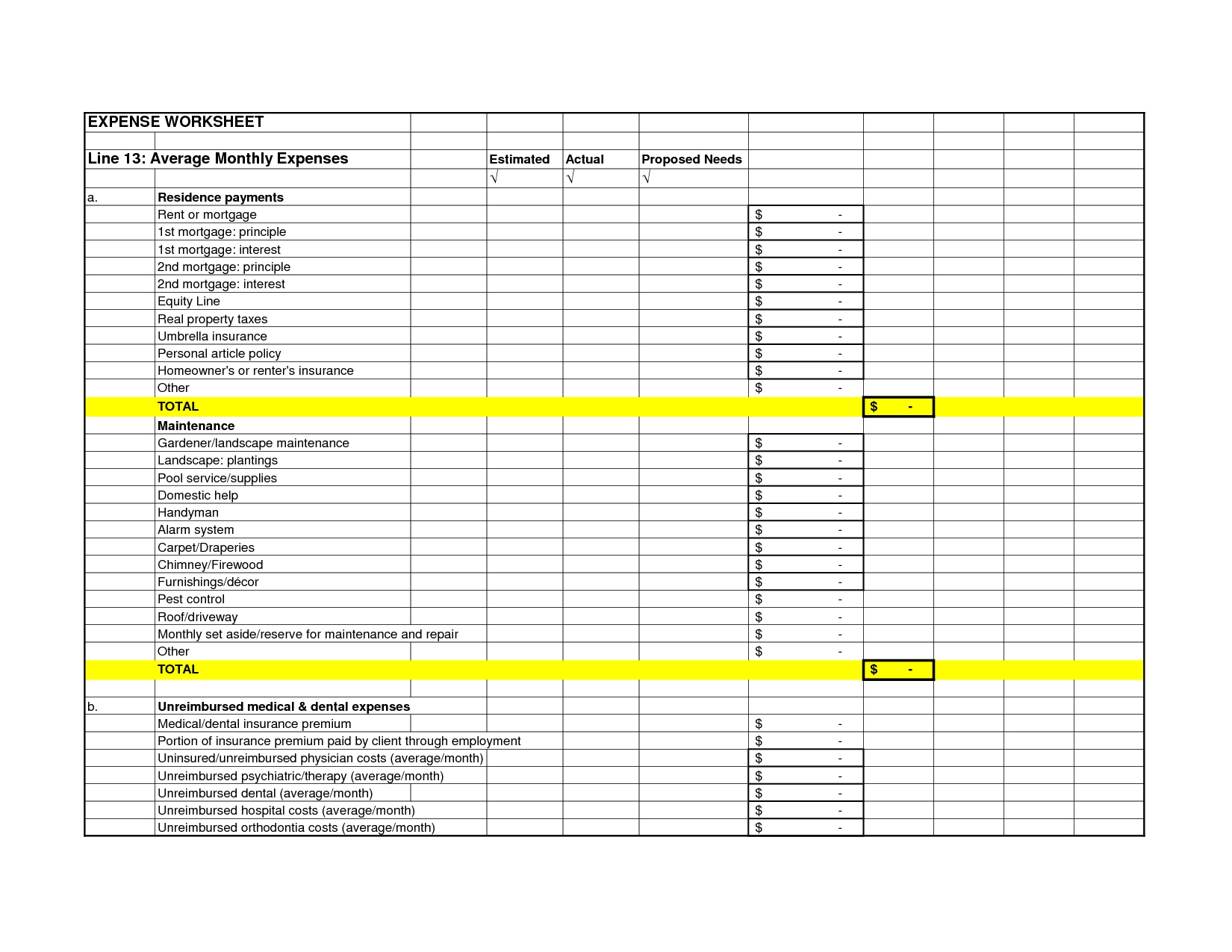 Printable Monthly Expense Sheet Budgeting Worksheets