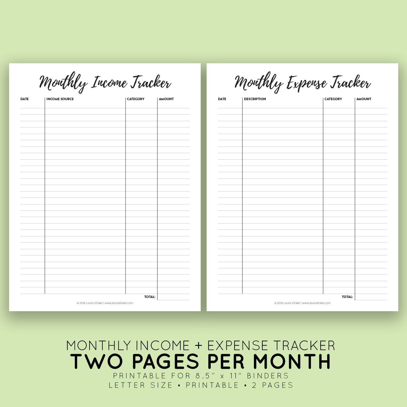 Printable Monthly Income Expense Tracker Laura Kinker