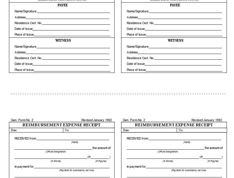 Printable Reimbursement Expense Receipt Form Printable Forms Free Online