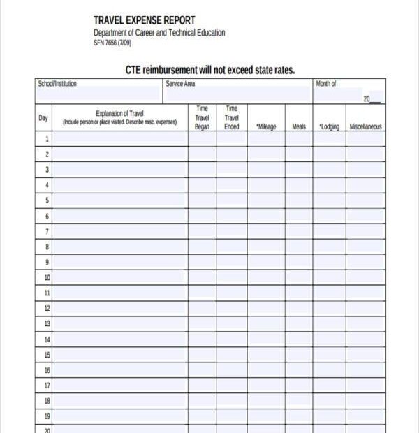 Printable Travel Expense Forms Printable Forms Free Online