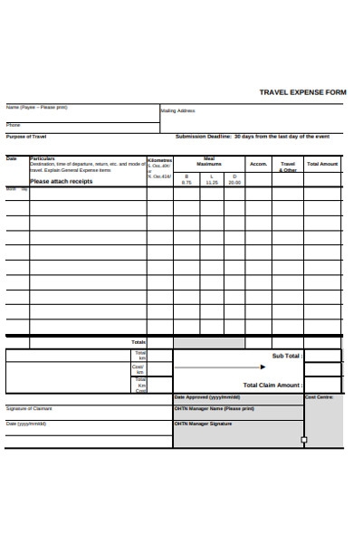 Printable Travel Expense Forms Printable Forms Free Online