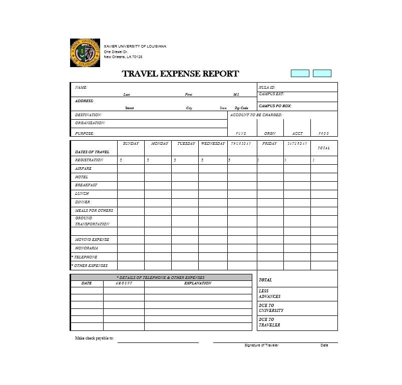 Printable Travel Expenses Report Template Example Templateral