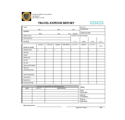 Printable Travel Expenses Report Template Example Templateral