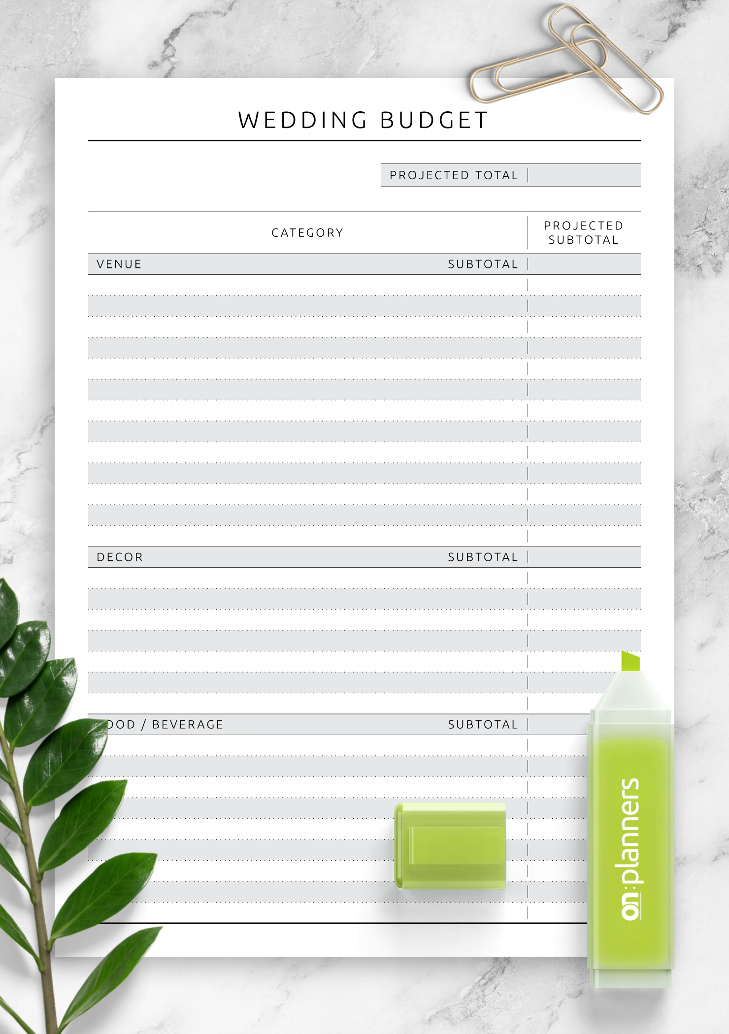 Printable Wedding Budget Template
