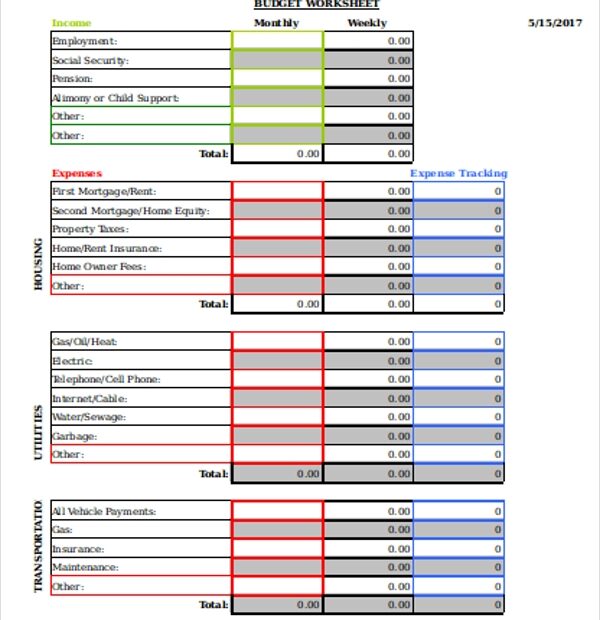 Printable Weekly Expense Sheet