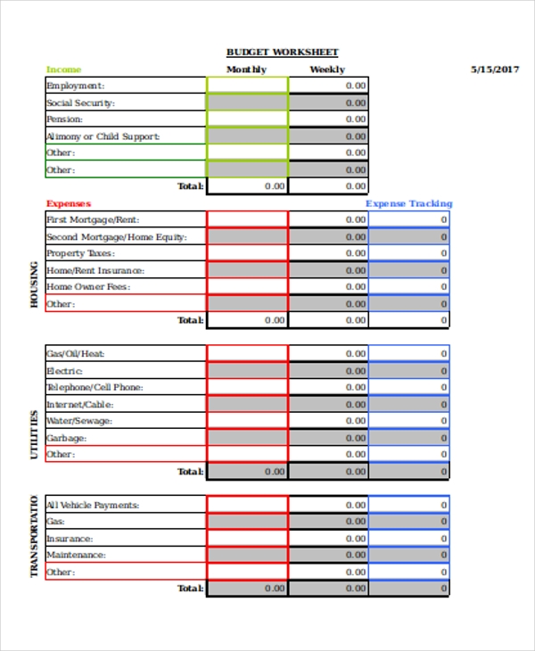 Printable Weekly Expense Sheet