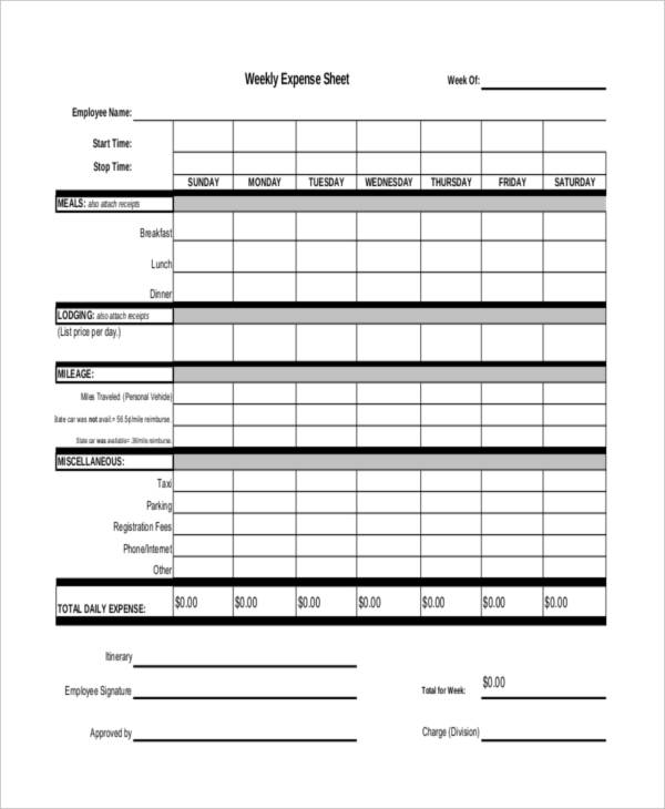 Printable Weekly Expense Sheet