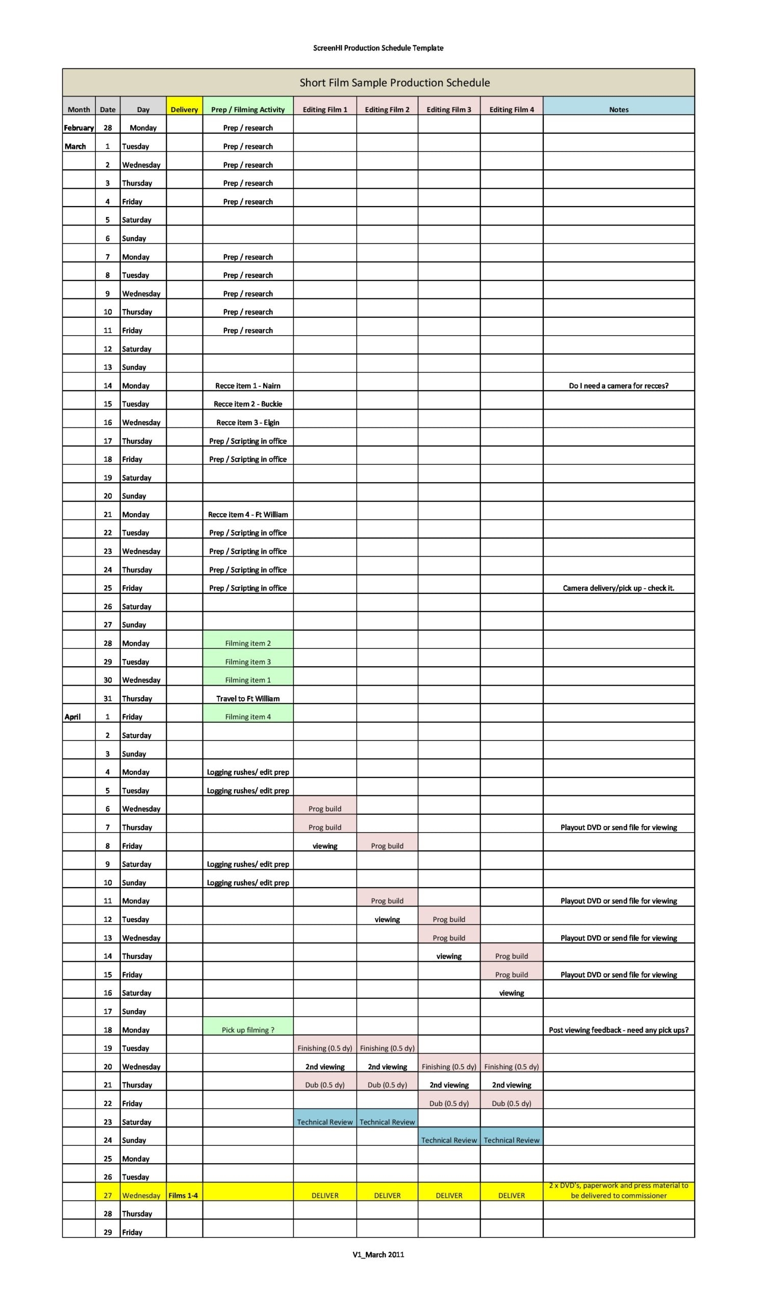Production Schedule Template Excel