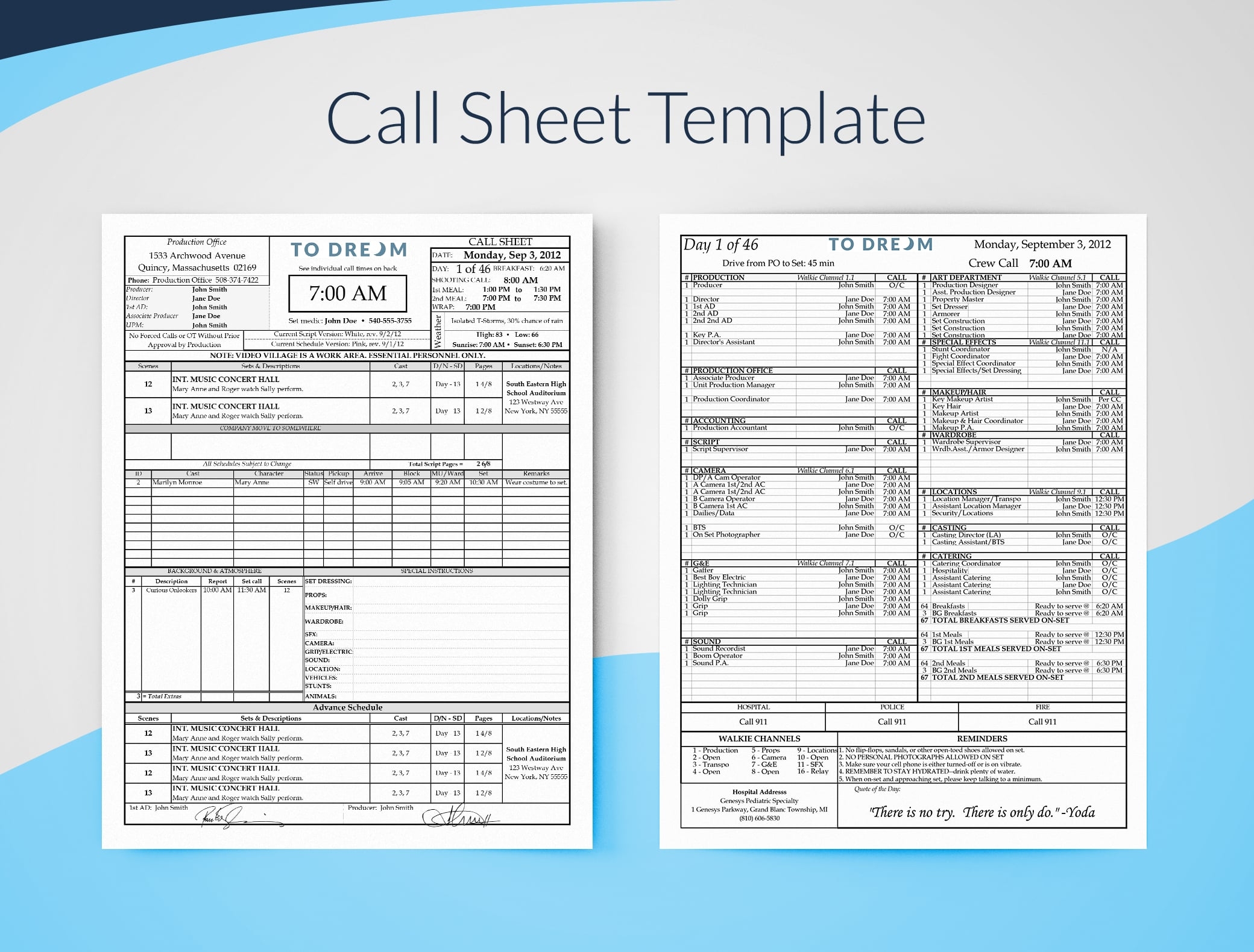 Professional Call Sheet Template For Excel SetHero