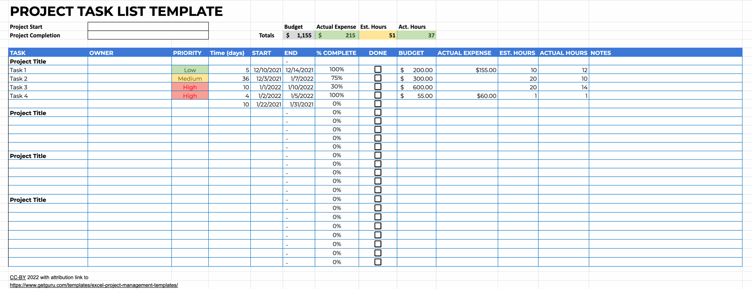 Project Management Excel Templates