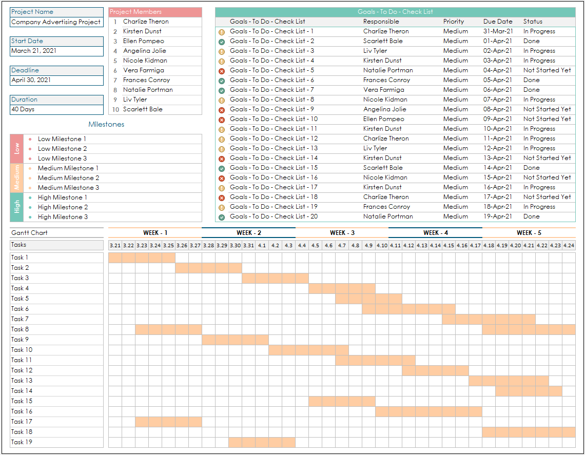 Project Planner Template Project Management Templates Excel Calendar 